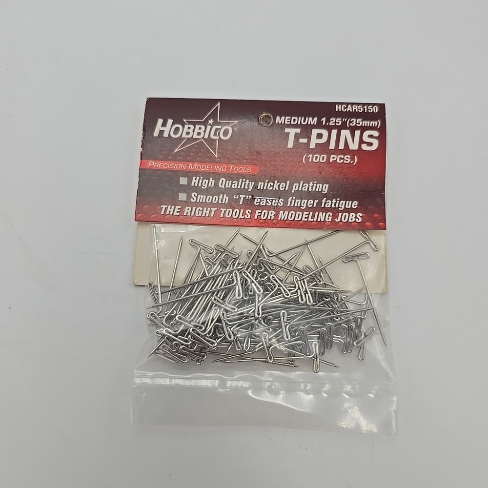 HOBBICO 1.25" LARGE NICKEL PLATED T-PINS ( PACKAGE OF 100 )( PART‎ # HCAR5150 )